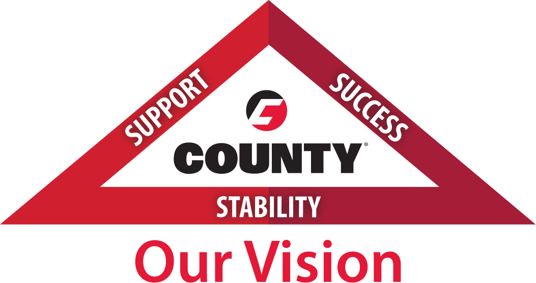 Triangular diagram showing County Materials’ vision with success, stability, and support as core pillars