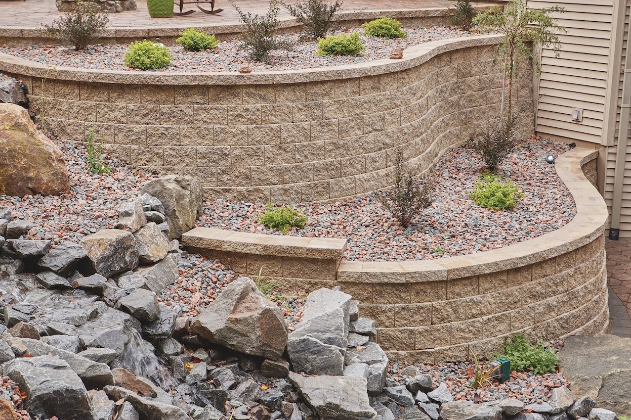hand-cut split-face retaining wall block rustic edge texture example