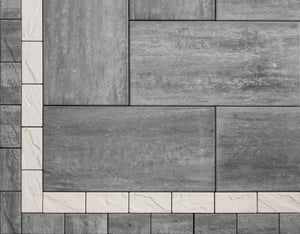 Contemporary: <a href="https://hub.countymaterials.com/products/grand-discover-xl-pavers">Grand XL DISCOVER PAVERS</a> in Majestic, <a href="https://hub.countymaterials.com/products/vantage-4x8">VANTAGE PAVERS 4x8</a> in Vision, <a href="https://hub.countymaterials.com/products/vantage-4x8">VANTAGE PAVERS 4x8</a> in Majestic