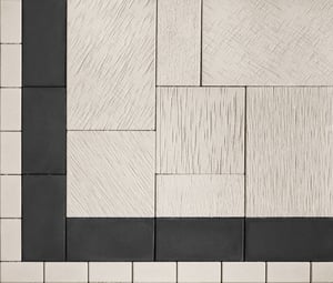 Monochromatic: <a href="https://hub.countymaterials.com/products/grand-fusion-pavers">Grand FUSION PAVERS</a> in Vision, <a href="https://hub.countymaterials.com/products/elements-paving-stones">ELEMENTS Paving Stones 8x16</a> in Reflection, <a href="https://hub.countymaterials.com/products/elements-paving-stones">ELEMENTS Paving Stones 4x8</a> in Vision