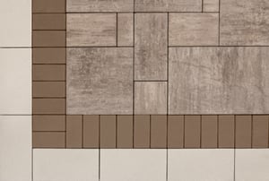 Traditional: <a href="https://hub.countymaterials.com/products/grand-vantage-pavers">Grand VANTAGE PAVERS</a> in Enlighten, <a href="https://hub.countymaterials.com/products/elements-paving-stones">ELEMENTS Paving Stones 4x8</a> in Beckon, <a href="https://hub.countymaterials.com/products/elements-paving-stones">ELEMENTS Paving Stones 8x16</a> in Vision